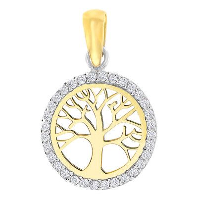Pendentif Arbre de vie, Zircon & Or jaune, 13mm - Vandona