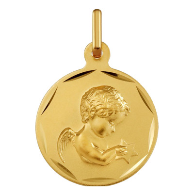 Médaille Ronde Ange en Prière, Or jaune 750, 15 & 17mm - Argyor