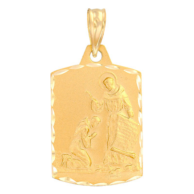 Médaille Saint François Rectangulaire, Or Jaune 750, 18x14mm - Lumiosa