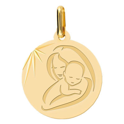 Médaille Vierge à l'Enfant Moderne Or Jaune, 15 mm - Lucas Lucor