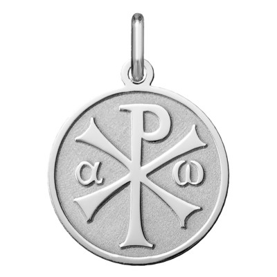 Médaille Ronde Chrisme, Or blanc 750, 18mm - Argyor