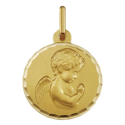 Médaille Ange en prière facetté, Or jaune 750, 14 & 16mm - Argyor