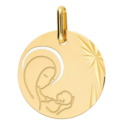 Médaille Vierge à l'Enfant, Or jaune, 16 mm - Lucas Lucor
