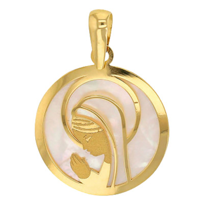 Médaille Vierge en Prière ajourée, Or jaune 750 & Nacre, 17.50mm - Rosatella