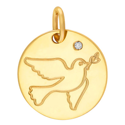 Médaille Colombe, Or Jaune & Diamant 0,011ct, 16mm - Rosatella