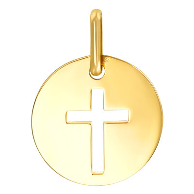 Médaille ronde croix ajourée, Or jaune, 15mm - Lucas Lucor