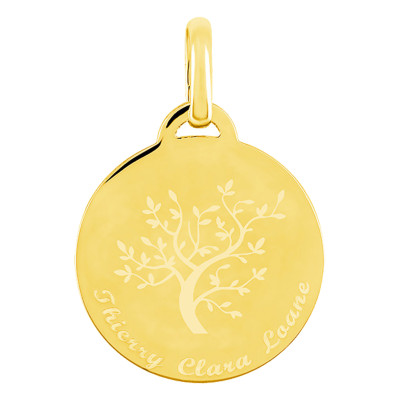 Médaille Arbre de vie Gravable, Or jaune, 22mm - Lumiosa