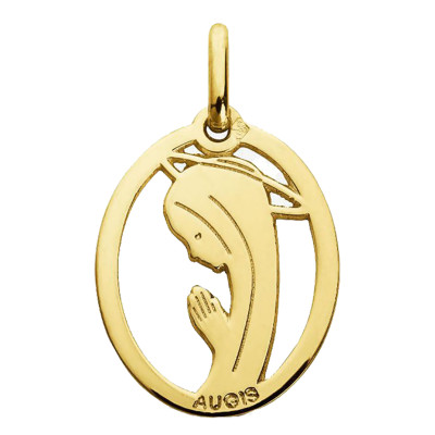 Médaille Ajourée Vierge en Prière, Or jaune 750, 19x15mm - Augis