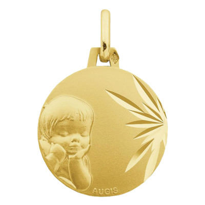 Médaille Ange Enfant Rêveur, Or jaune 750, 16mm - Augis