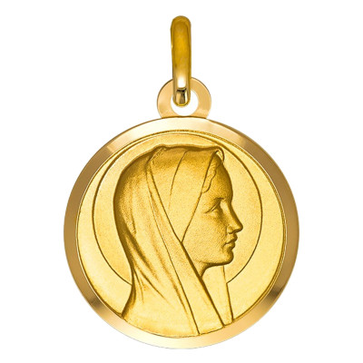 Médaille Vierge De Profil, Or jaune 375, 17mm - Emanessence