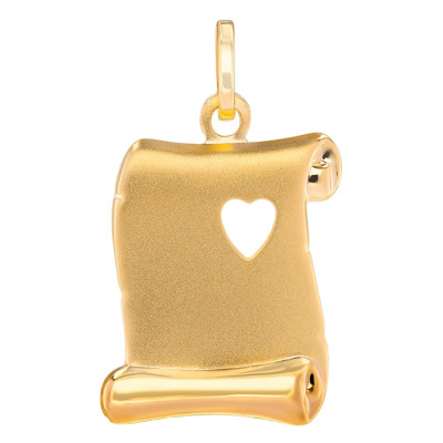 Médaille Parchemin Coeur, Or jaune 750, 13x16mm - Emanessence