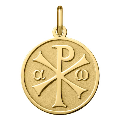 Médaille Chrisme finition sablée, Or jaune 750, 18mm - Argyor