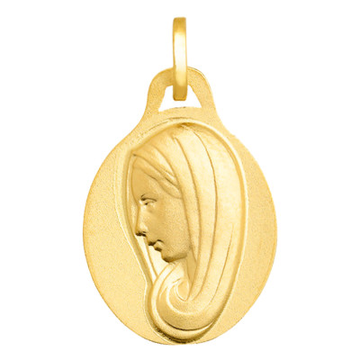 Médaille Vierge Marie au voile, Or jaune 750, 16x13mm - Emanessence