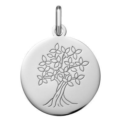 Médaille Arbre de Vie Gravé, Or blanc 750, 18mm - Argyor