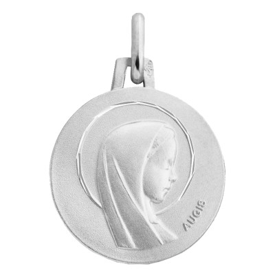 Médaille Vierge Marie Auréolée, Or Blanc 750, 16mm - Augis