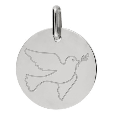 Médaille Colombe, Or Blanc 375, 15mm - Lucas Lucor