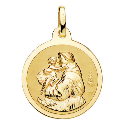 Médaille Saint Antoine Polie, Or jaune 750, 18mm - Lumiosa