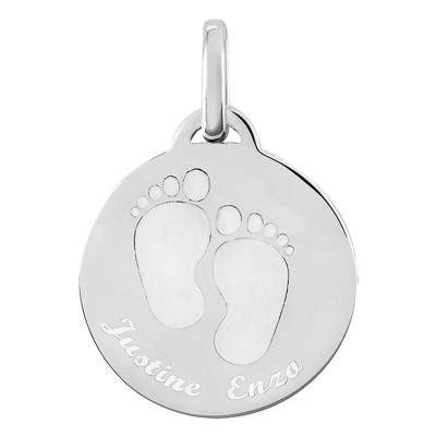 Médaille personnalisée petits pieds, Argent, 22mm - Lumiosa