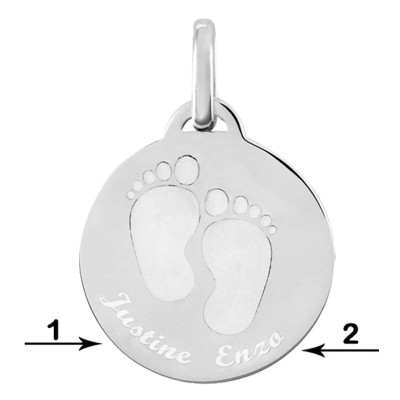 Médaille personnalisée petits pieds, Argent, 22mm - Lumiosa