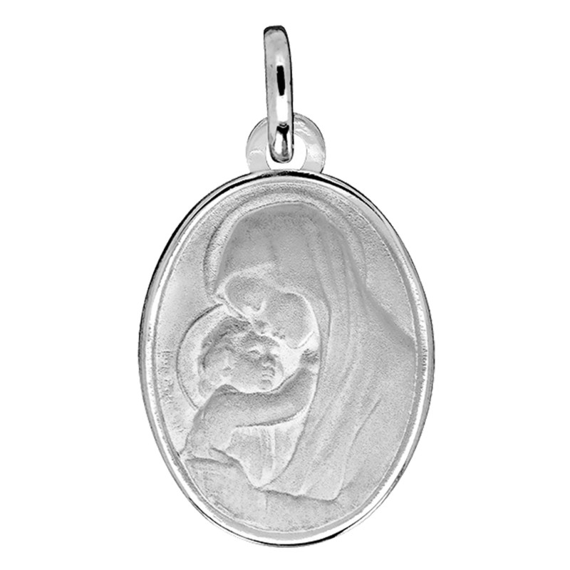 Médaille Vierge à l'Enfant, Or blanc 750 - Emanessence