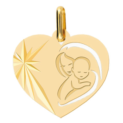 Médaille Cœur Vierge à l'Enfant, Or jaune, 15x17mm - Lucas Lucor