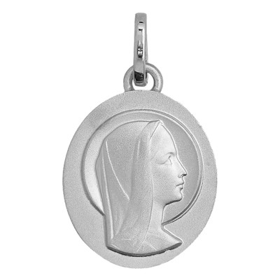Médaille Sainte Vierge de profil, Or blanc 375, 13x14mm - Emanessence