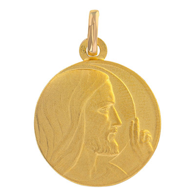Médaille Christ Bénissant, Or jaune 750, 18mm - Emanessence