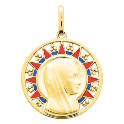Médaille Ronde Vierge, Or jaune 750 & Laque, 18mm - Emanessence