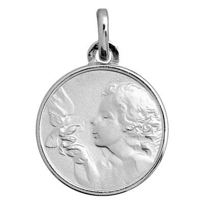Médaille Ange à la Colombe, Argent, 15mm - Emanessence