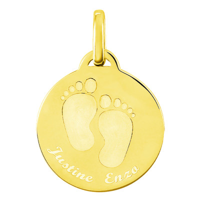 Médaille personnalisée petits pieds, Or jaune, 22mm - Lumiosa