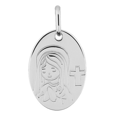 Médaille Ovale Sainte Vierge, Argent, 12x17mm - Emanessence