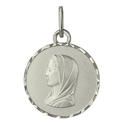 Médaille Ronde Vierge Marie, Argent, 16mm - Emanessence