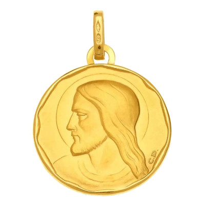 Médaille Ronde Christ, Or jaune 750, 15mm - Vandona