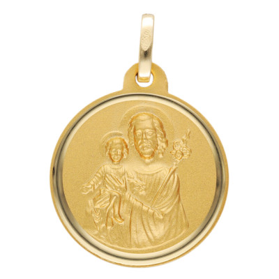 Médaille Saint Joseph Arrondie, Or jaune 750, 18mm - Lumiosa