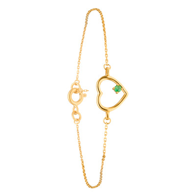 Bracelet Coeur, Or Jaune 375 & Emeraude - Emanessence