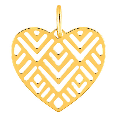 Pendentif Coeur à Motifs, Plaqué Or Jaune, 16x14mm - Emanessence