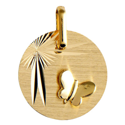 Médaille Papillon, Or Jaune 375, 14mm - Lucas Lucor