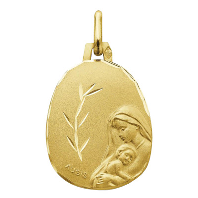 Médaille Biseautée Vierge à l'enfant, Or jaune 750, 18mm - Augis