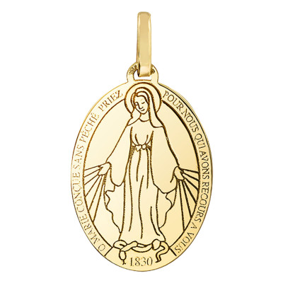 Médaille Vierge Miraculeuse moderne, Or jaune, 18x14mm - Lucas Lucor