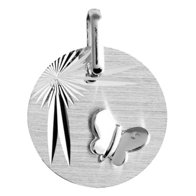 Médaille Papillon Ailes Déployées, Or blanc 375, 14mm - Lucas Lucor