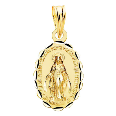 Médaille Ovale Vierge Miraculeuse, Or jaune 750, 15x10mm - Lumiosa