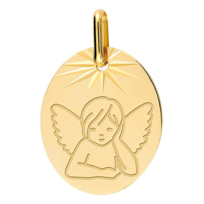 Médaille Ange Pensif, Or Jaune, 11x14mm - Lucas Lucor