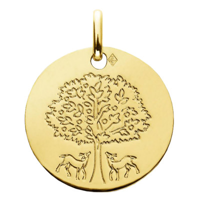 Médaille Arbre de Vie Biche, Or jaune 750, 18mm - Augis