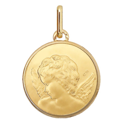 Médaille Ange de profil, Or jaune, 17mm - Lucas Lucor