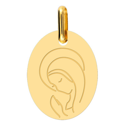 Médaille Vierge en Prière, Or Jaune 375, 13x16mm - Lucas Lucor