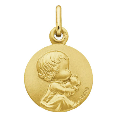 Médaille Bébé au doudou, Or jaune 750, 14mm - Augis