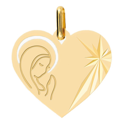 Médaille Coeur Vierge Auréolée, Or jaune, 13x15mm - Lucas Lucor