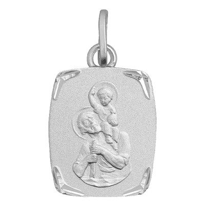 Médaille Saint Christophe Biseautée, Argent, 16x13mm - Emanessence