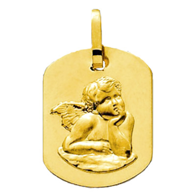 Médaille Ange Brillant, rectangle, Or jaune 750, 20x15mm - Emanessence