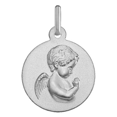 Médaille Ange en Prière, Or blanc 750, 16mm - Argyor
